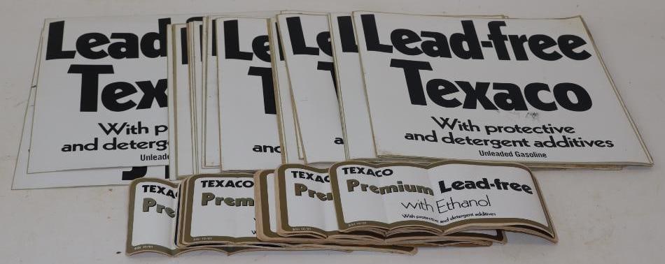 Group of 46 Texaco Lead-Free & Premium Gas Pump Decals: Largest is 10" x 11"
