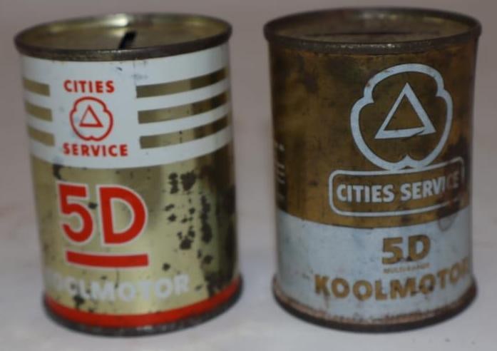 Group of 2 Cities Service Oil Can Shaped Coin Banks: 2" x 2" x 2.75" each