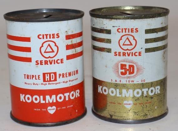 Group of 2 Cities Service Oil Can Shaped Coin Banks: 2" x 2" x 2.75" each