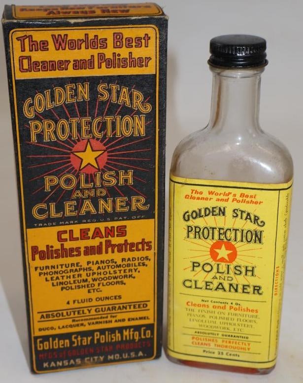 Golden Star Automobile Polish Bottle in Original Box: 2.5" x 1.25" x 6.75"