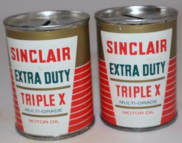 Group of 2 Sinclair Extra Duty Oil Can Shaped Coin Banks: 2" x 2" x 2.75" each