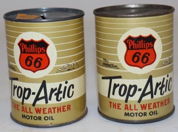 Group of 2 Phillips 66 Trop Artic Oil Can Shaped Coin Banks: 2" x 2" x 2.75" each