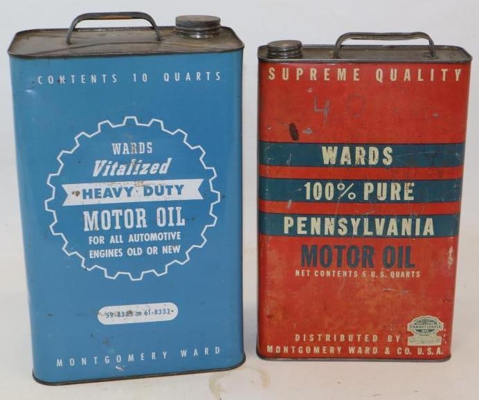 Group of 2 Wards 5 & 10 Quart Oil Cans: Largest is 8.5" x 6" x 14"