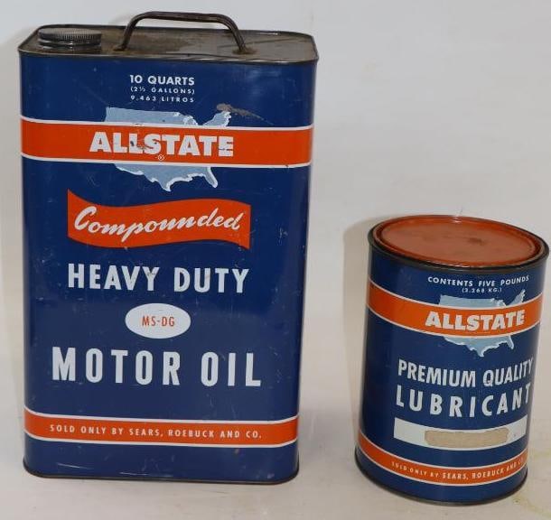 Group of 2 Allstate, HD, & Premium 10 Quart & 5 Pound Oil & Grease Cans (1 of 2)
