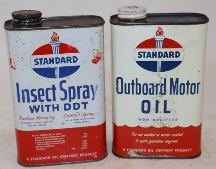 Group of 2 Standard Oil Insect Spray & Outboard 1 Quart Oil Can (1 of 2)