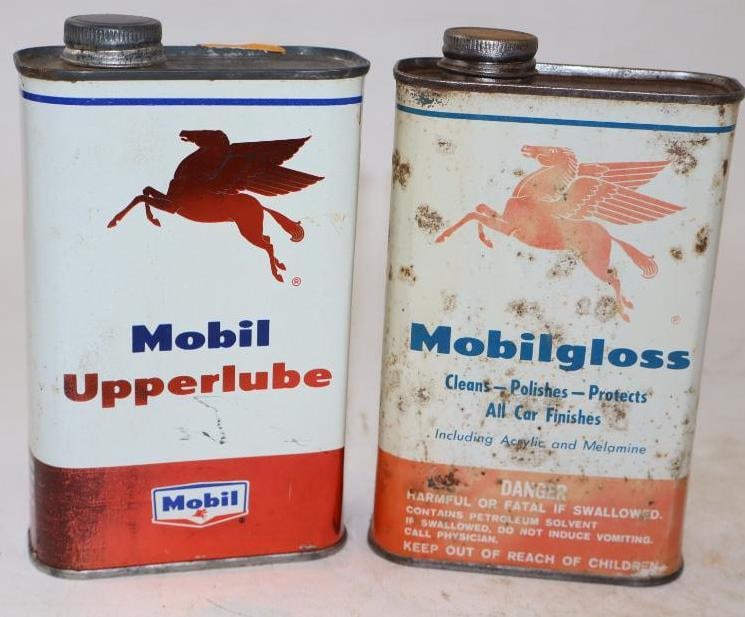 Group of 2 Mobilgloss & Upper Lube 1 Pint Oil Cans: 16 oz each, Upper Lube is full