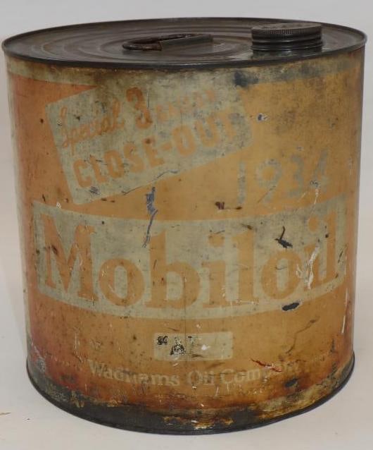 1934 - Mobil Oil Gargoil Process Special 3 Gallon Close-Out Metal Oil Can: 10" x 10" x 9.75"