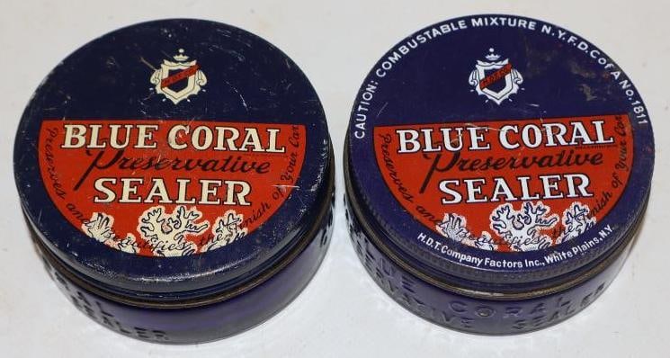 Group of 2 Blue Coral Preservative Sealer Blue Cobalt Glass Wax Jars: 2.25 oz each