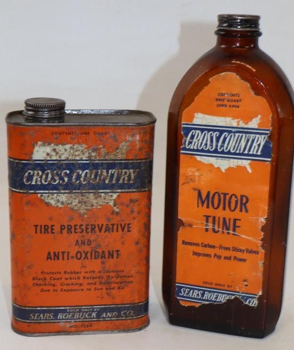 Group of 2 Cross Country Motor Tune & Tire Preservative Quart Can & Bottle: 32 oz each