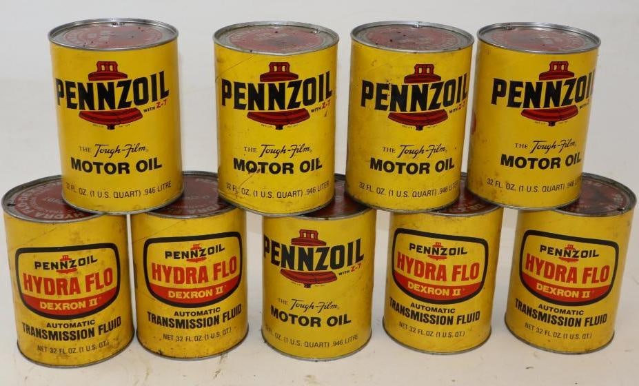 Group of 9 Pennzoil 1 Quart Composite Oil Cans: 32 oz each, all are empty