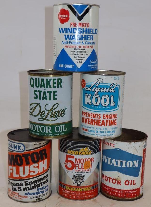 Group of 6 Different 1 Quart Metal Oil Cans (1 of 2)