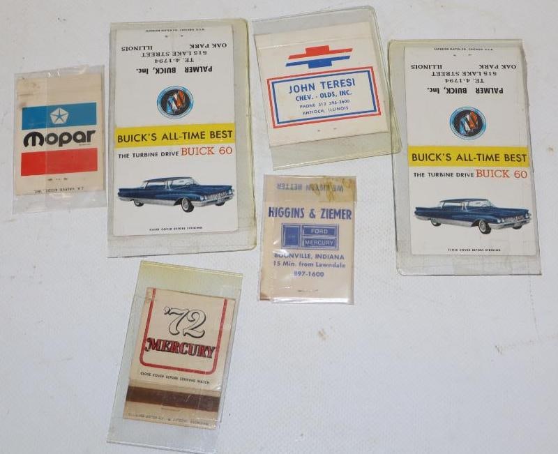 Group of 6 Chevy, Ford, Buick, & Mercury Advertising Matchbooks: Largest is 2.25" x 1.5"