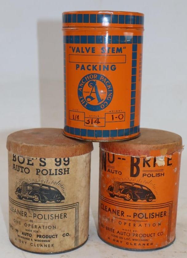Group of 3 Nu-Brite, Boe's & Anchor Packing Auto Polish & Valve Stem Cans (1 of 2)