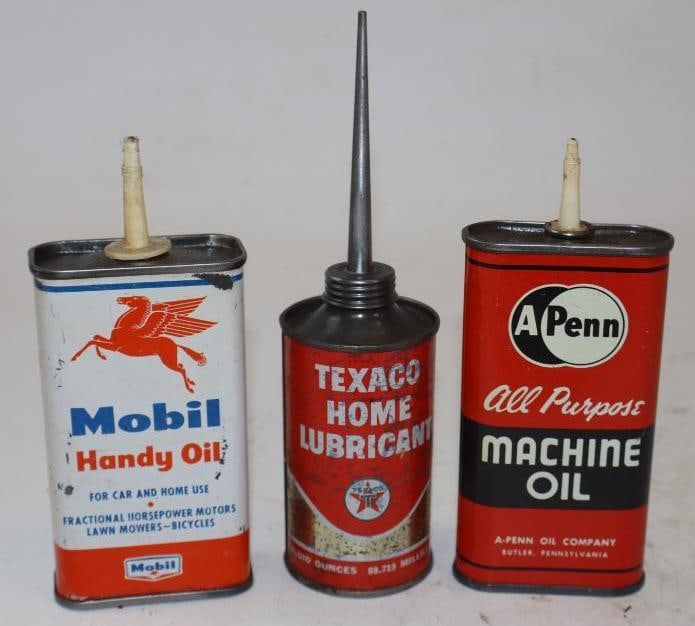 Group of 3 Texaco, Mobil, & A Penn Handy Oiler Cans: Largest is 4 oz