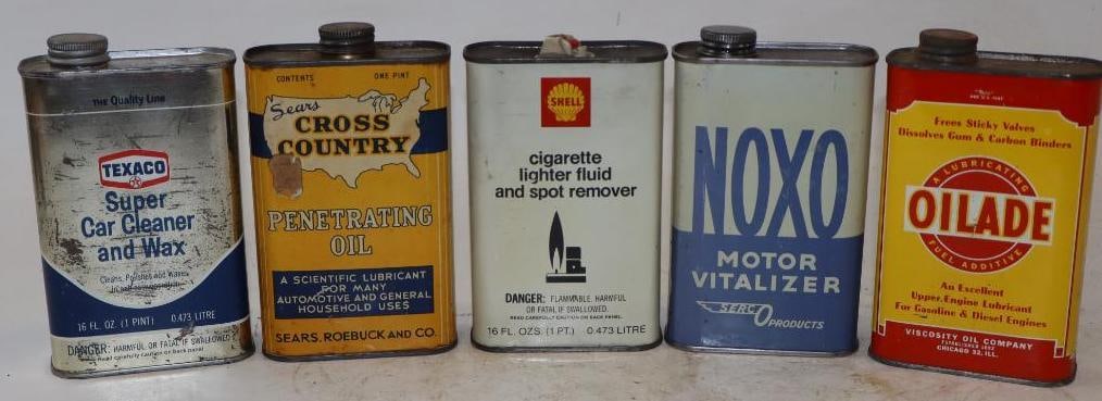 Group of 5 Different 1 Pint Metal Oil Cans (1 of 2)