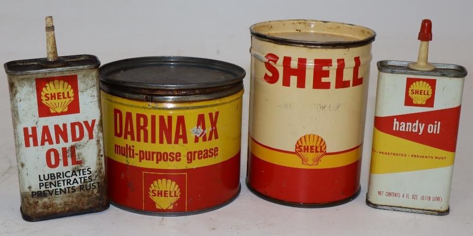 Group of 4 Shell 1 Pound Grease & Handy Oil Cans (1 of 2)