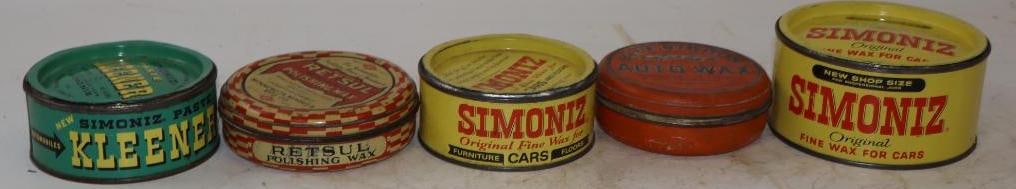 Group of 5 Different Automotive Wax Cans: Largest is 16 oz
