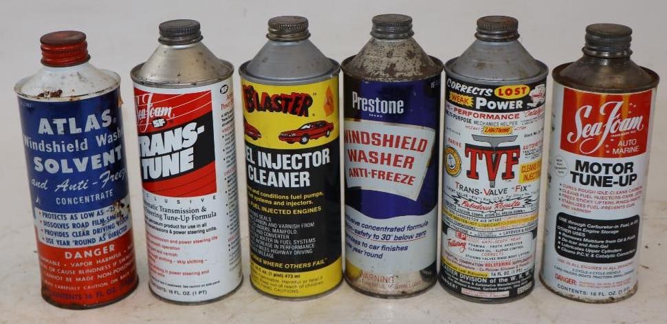 Group of 6 Auto Additive Conetop Oil Cans: Largest is 16 oz