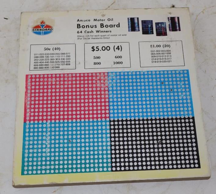 Standard & Amoco Oil Bonus Board Oil Can Dealer Promotion: 10" x 10"