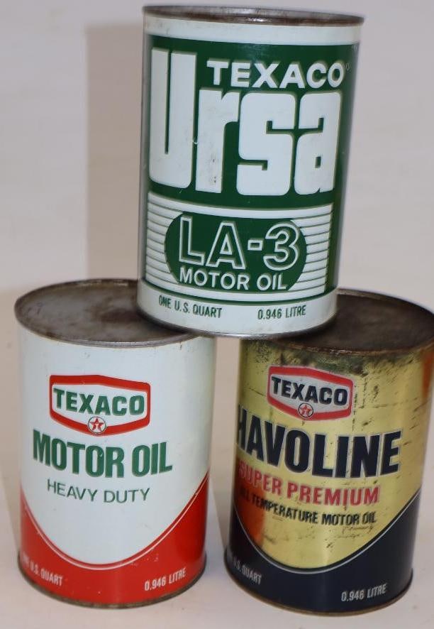 Group of 3 Different Texaco Metal One Quart Oil Cans (1 of 2)