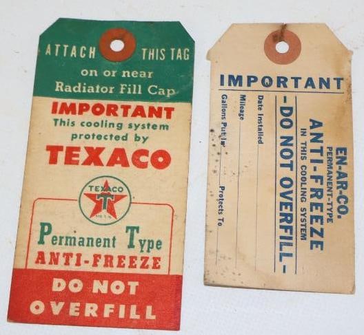 Group of 2 En-Ar-Co and Texaco Antifreeze Cardstock Tags (1 of 2)