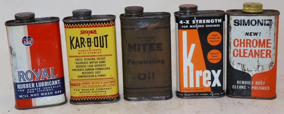 Group of 5 Automotive Additive Advertising Metal Cans: 8 oz each