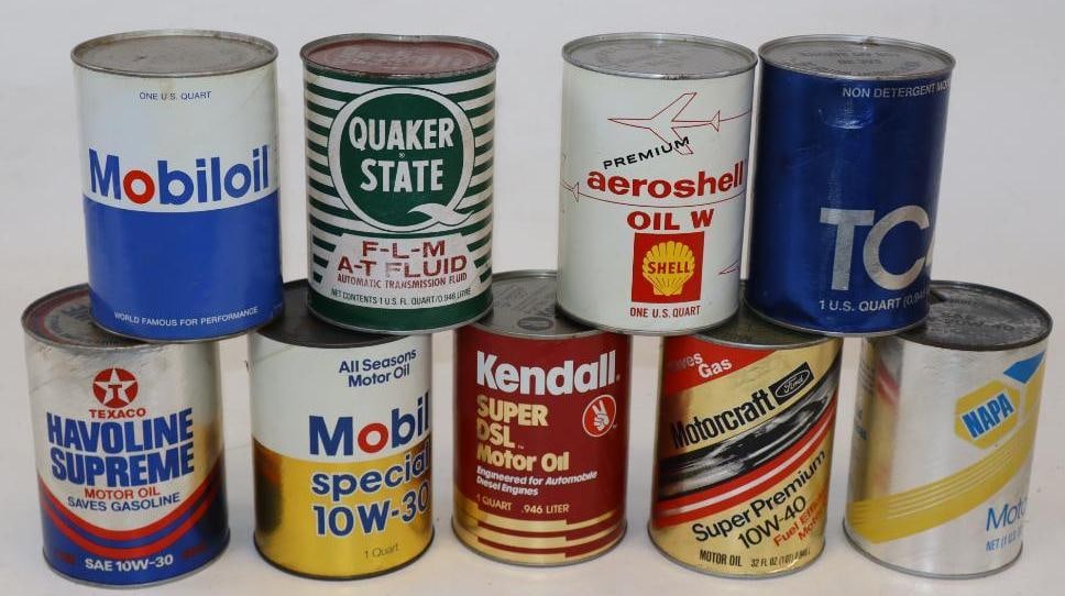 Group of 9 Different One Quart Composite Oil Cans (1 of 2)