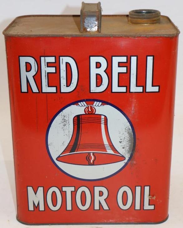 Sico Red Bell Two Gallon Oil Can: Missing cap. 8.5" x 5.5" x 11.5"