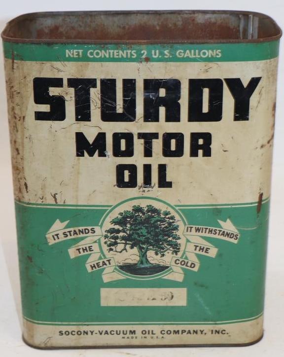 Socony-Vacuum Sturdy Two Gallon Oil Can: Missing top. 8.5" x 5.5" x 11.5"