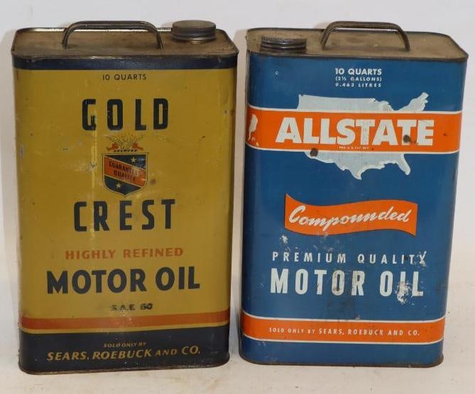 Group of 2 All State and Gold Crest Ten Quart Oil Cans: 8.5" x 5.5" x 14" each