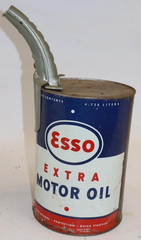 Esso Extra with Spout Five Quart Metal Oil Can: 6.5" x 6.5" x 9.5"
