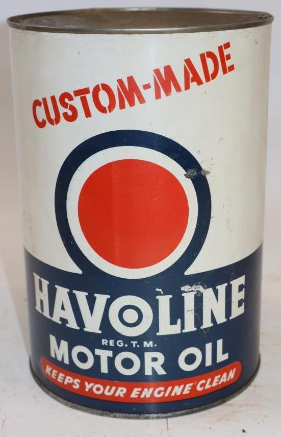 Custom-Made Havoline Bullseye Five Quart Metal Oil Can: 6.5" x 6.5" x 9.5"