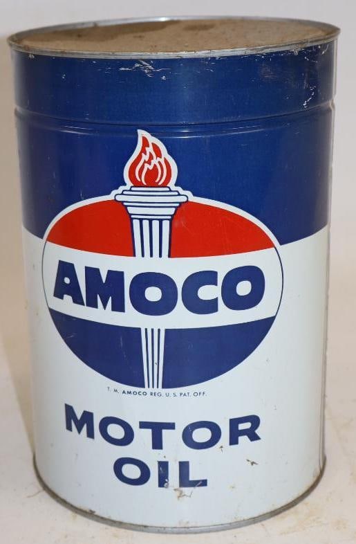 Amoco Five Quart Metal Oil Can: 6.5" x 6.5" x 9.5"
