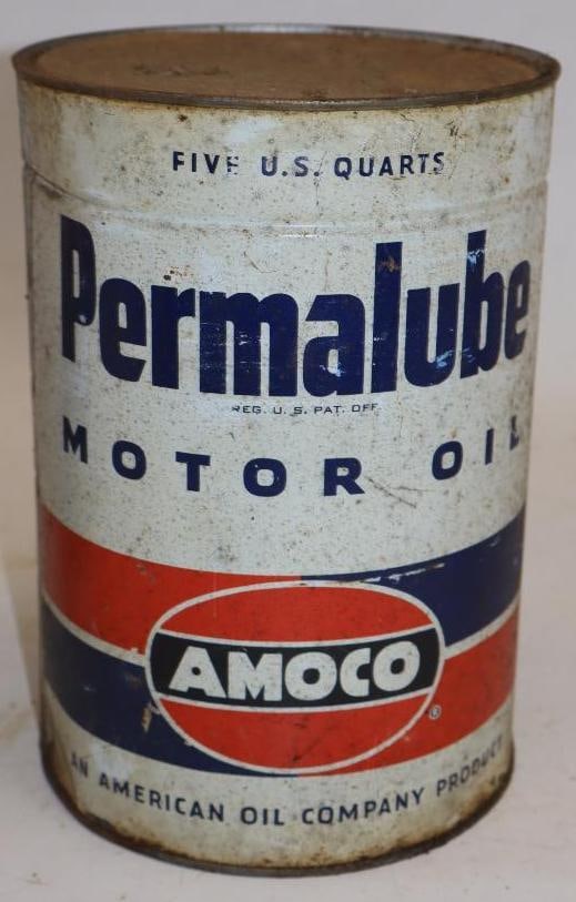 Amoco Permalube Five Quart Metal Oil Can: 6.5" x 6.5" x 9.5"