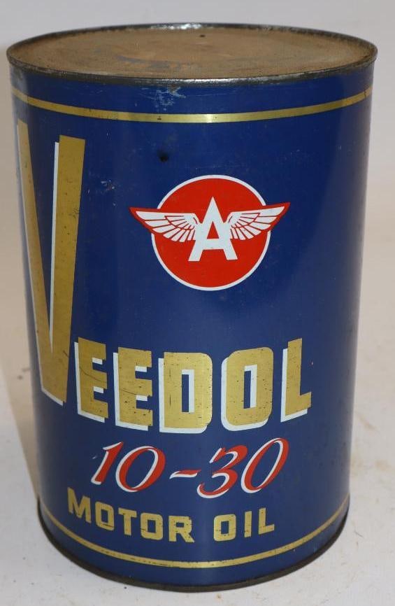 Tide Water Veedol Flying A Five Quart Metal Oil Can Blue: 6.5" x 6.5" x 9.5"