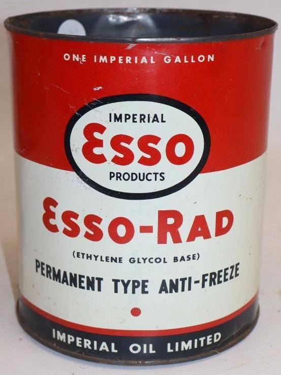 Imperial Esso Esso-Rad One Imperial Gallon Metal Oil Can: Missing top lid. 7" x 7" x 8"