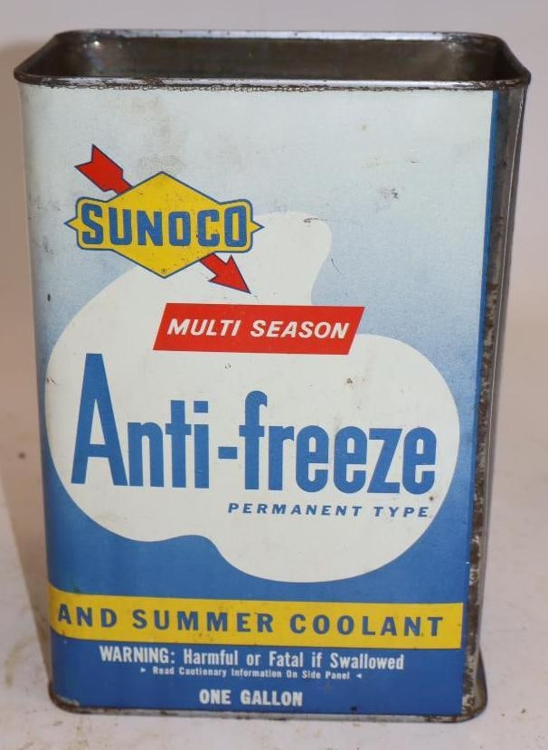 Sunoco Anti-Freeze One Gallon Rectangle Oil Can: Missing top. 6.5" x 4" x 9.25"