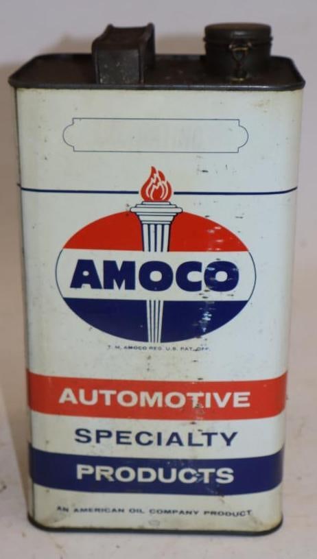 Amoco Automotive Specialty Products One Gallon Rectangle Oil Can: Full. 5.75" x 4.5" x 10.75"