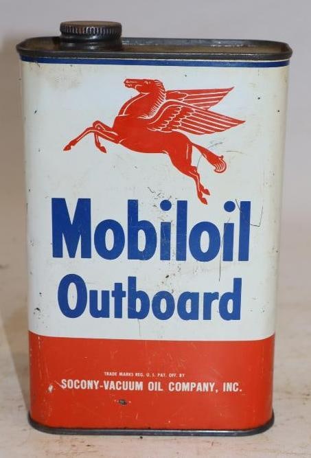 Mobiloil Metal One Quart Outboard Oil Can: 4.5" x 2.25" x 7.5"