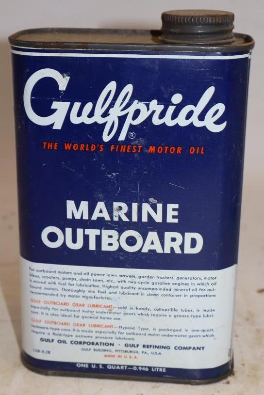 Gulfpride Marine Metal One Quart Outboard Oil Can: 4.5" x 2.25" x 7.5"