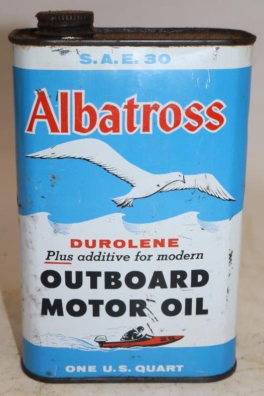 Albatross Metal One Quart Outboard Oil Can: 4.5" x 2.25" x 7.5"