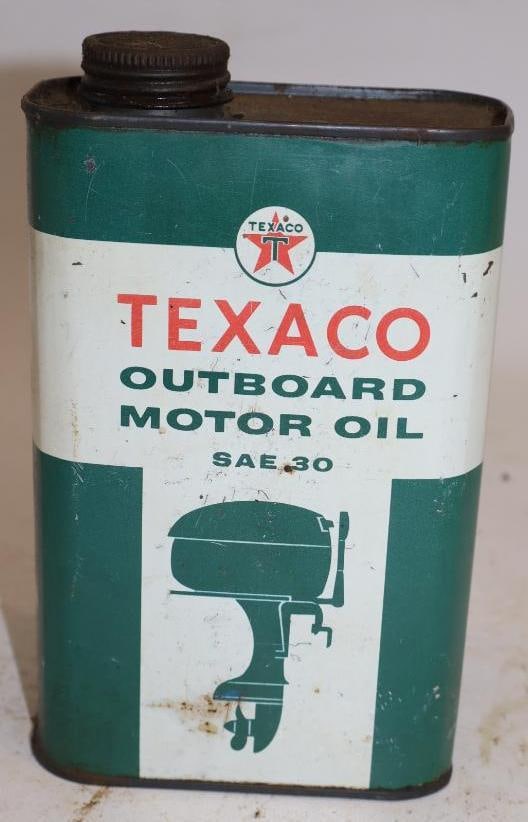 Texaco Metal One Quart Outboard Oil Can: 4.5" x 2.25" x 7.5"
