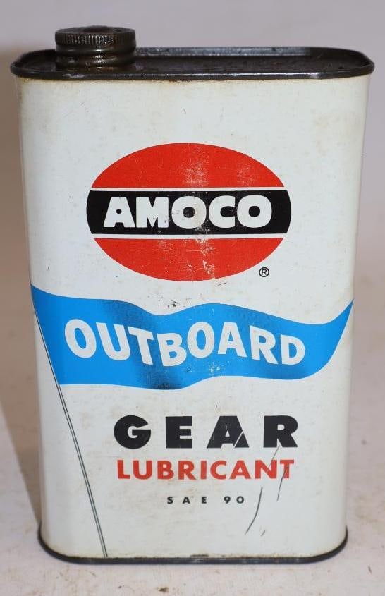 Amoco Gear Lube Metal One Quart Outboard Oil Can: 4.5" x 2.25" x 7.5"