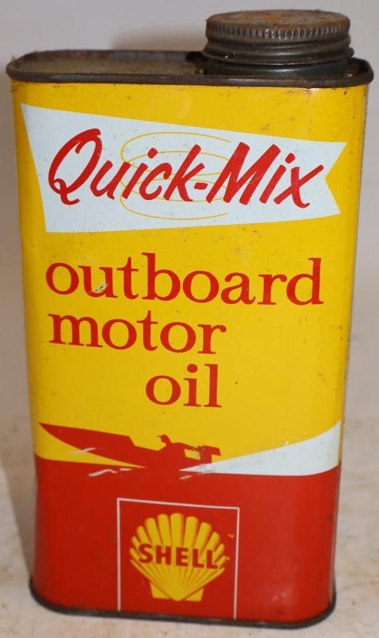 Shell Quick-Mix Metal One Imperial Quart Outboard Oil Can: 4.75" x 2.5" x 8"