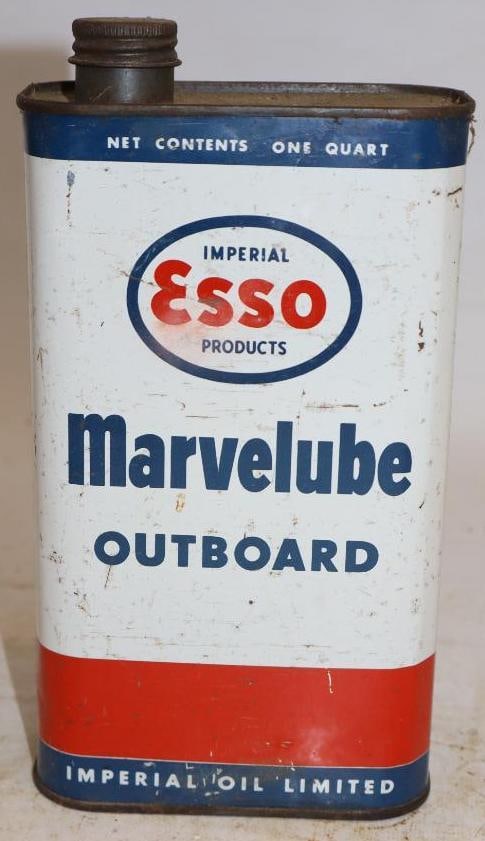 Imperial Esso Marvelube Metal One Imperial Quart Outboard Oil Can: 4.75" x 2.5" x 8"