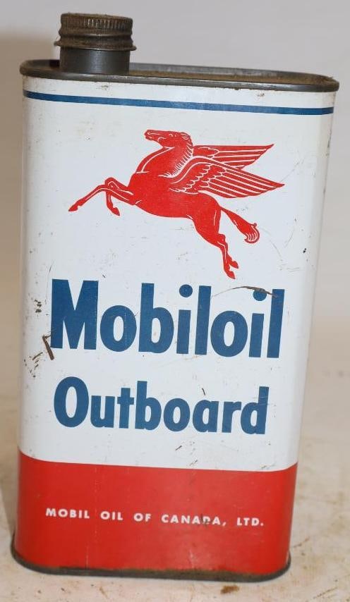 Mobiloil Metal One Imperial Quart Outboard Oil Can: 4.75" x 2.5" x 8"