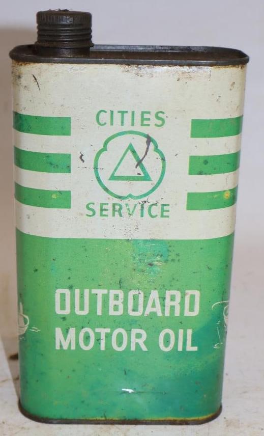Cities Service Metal One Imperial Quart Outboard Oil Can: 4.75" x 2.5" x 8"