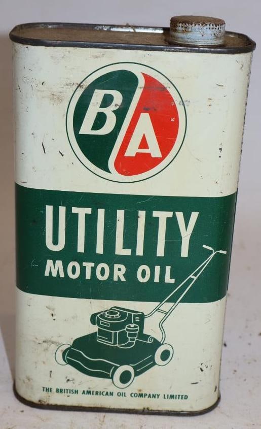 British American Metal One Imperial Quart Outboard Oil Can: 4.75" x 2.5" x 8"