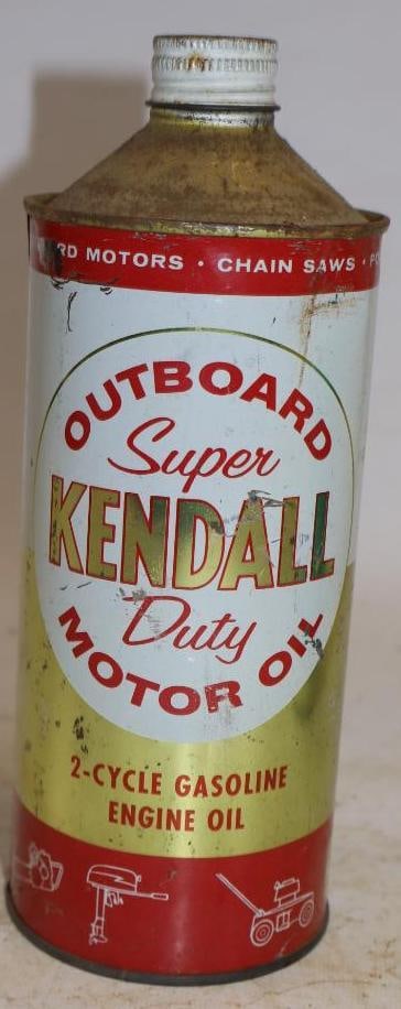 Kendall Super Duty One Quart Cone Top Metal Outboard Oil Can: 3.25" x 3.25" x 8.5"