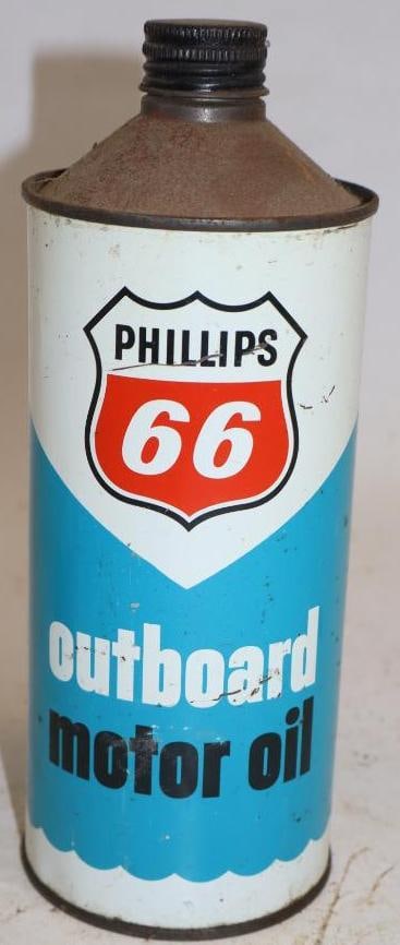 Phillips 66 One Quart Cone Top Metal Outboard Oil Can: 3.25" x 3.25" x 8.5"